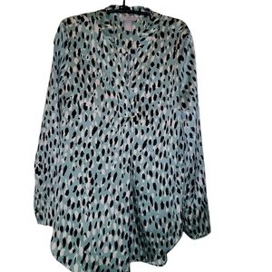 H&M Top Womens Sz XXS Green White Black Pullover Polyester Blouse